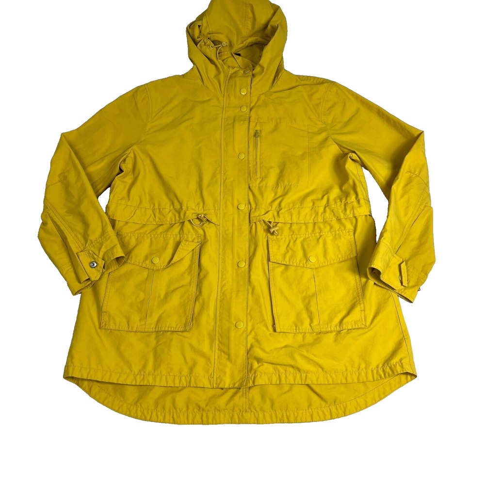 J. Crew Jacket Womens M Windbreaker Hooded Full Zip Coat Cotton Blend Yellow